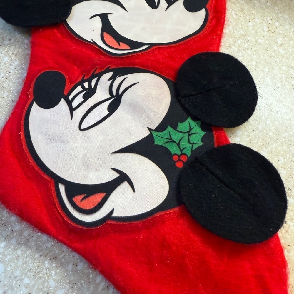 Vintage Disney Red and Green Mickey & Minnie Christmas Stocking Holiday - Picture 10 of 13